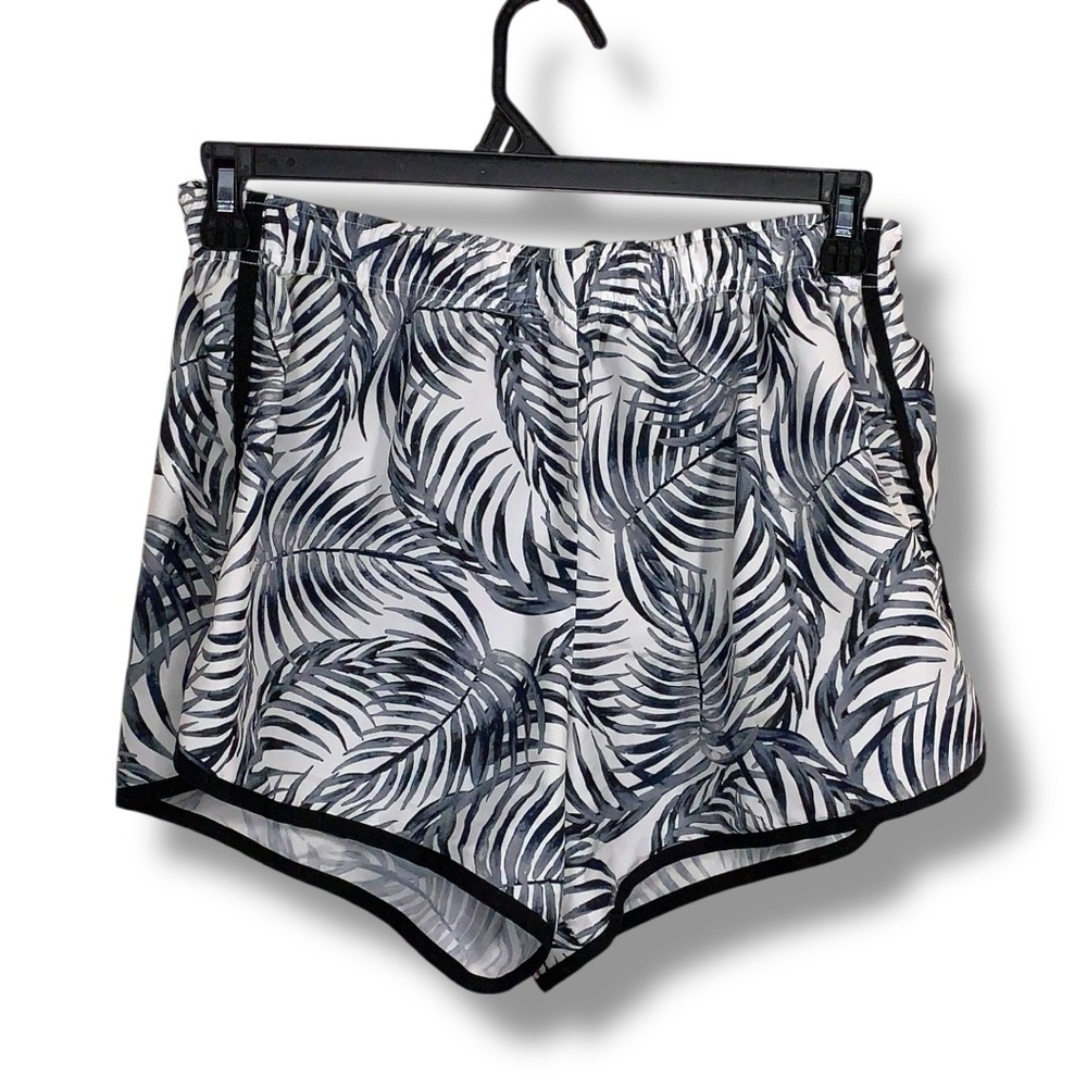 Large Xersion Lined Athletic Shorts White Blue Tropical Print Activewear